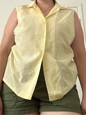 Vintage 60s Sleeveless Yellow Cotton Button-Front Top